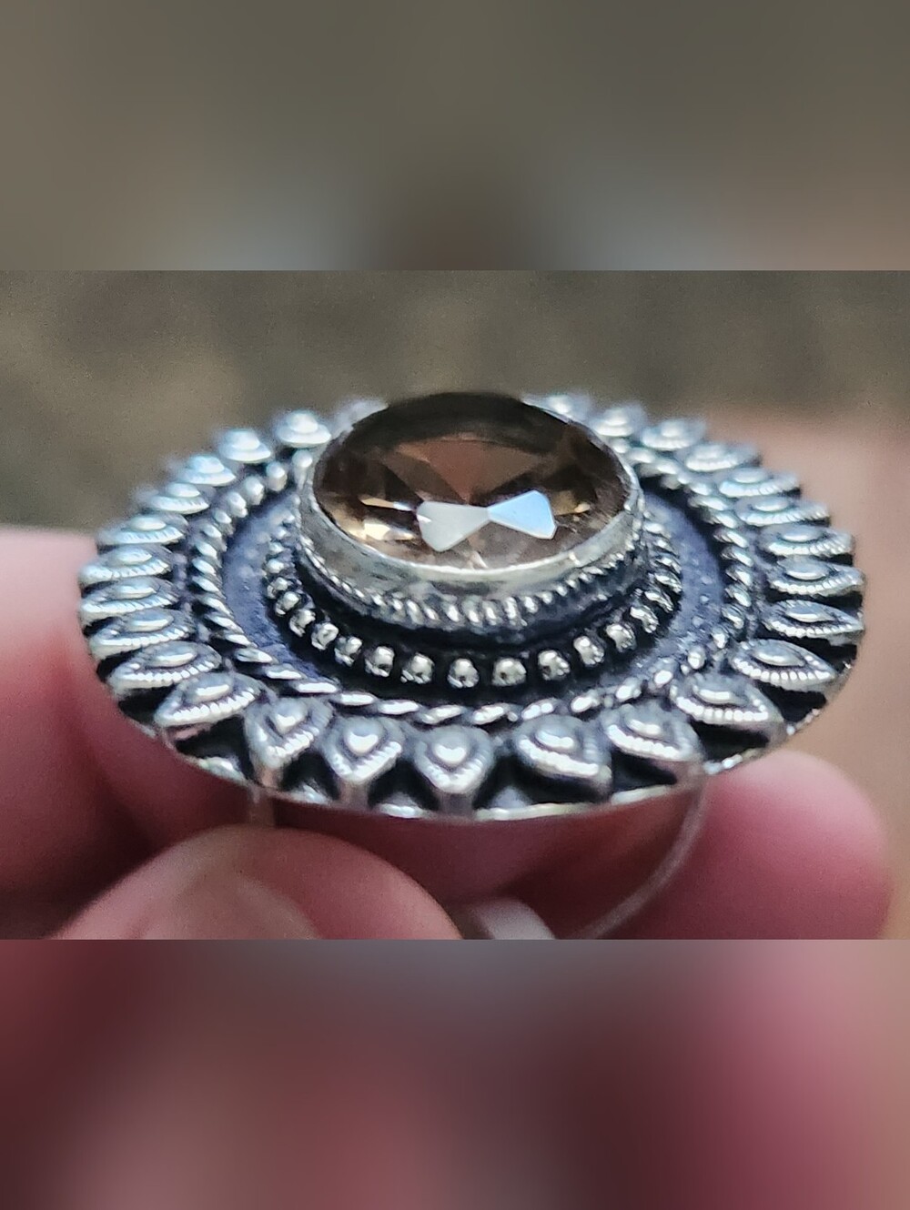 Sterling German Silver 925 Smoky Quartz Size 7 Ring Statement Boho Retro
